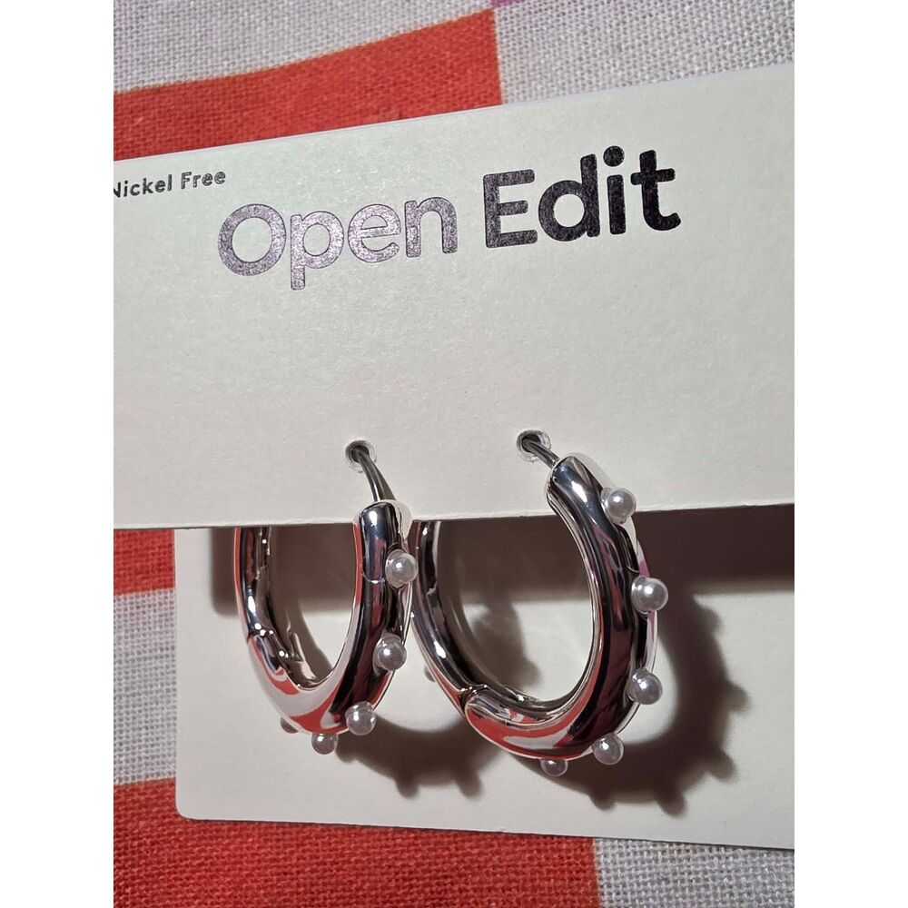 Open Edit Cultured Pearl Studded Hoop Earrings